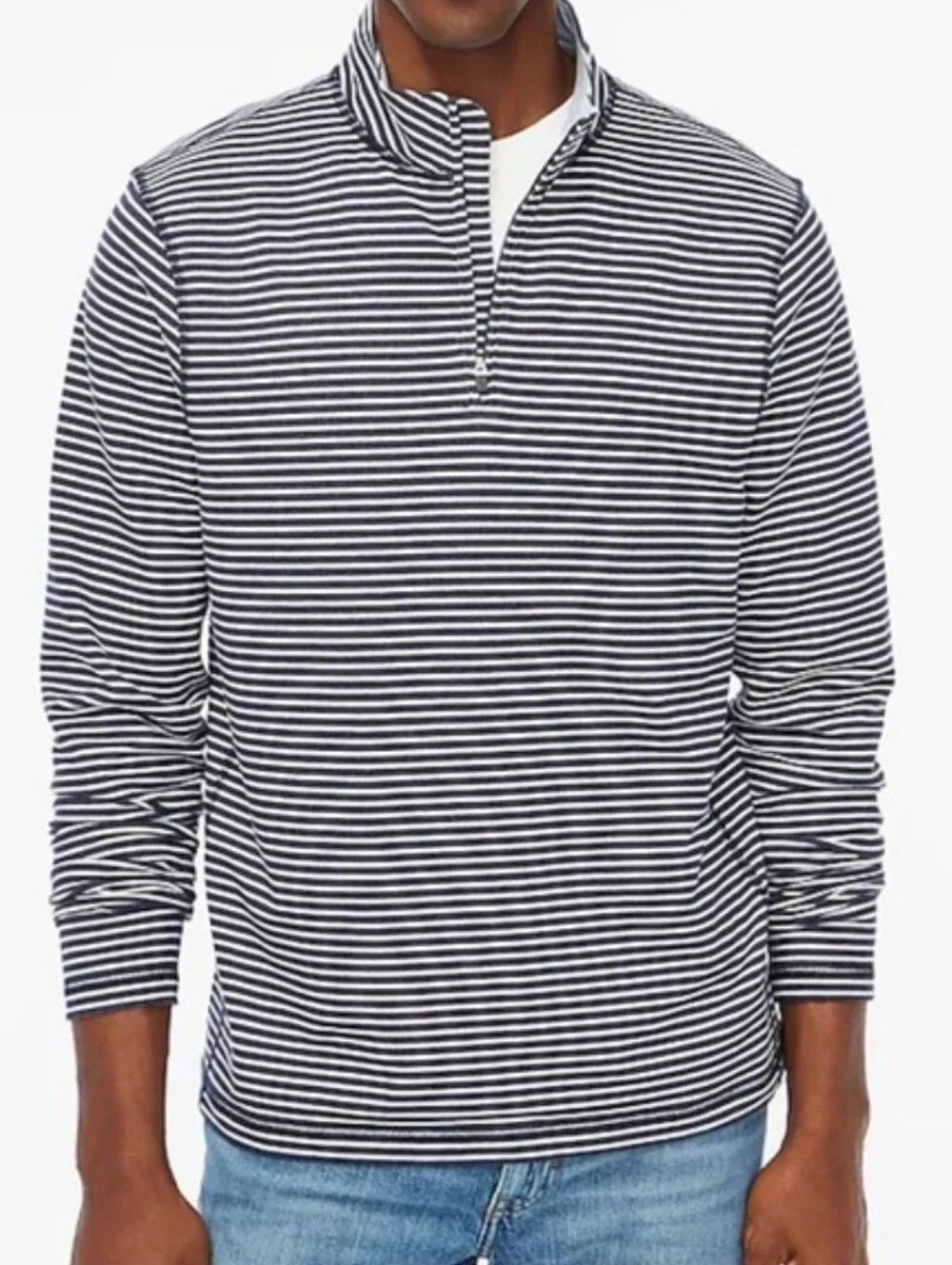 🚨NEW J CREW Men's Striped Performance Half-Zip Sweatshirt Coastal Nautical Sz M
